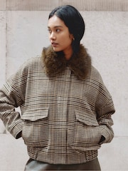 Albaray Fur Collar Check Bomber Jacket - Bilde 1 av 7
