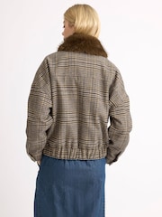 Albaray Fur Collar Check Bomber Jacket - Bilde 2 av 7