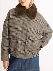Albaray Fur Collar Check Bomber Jacket - Bilde 3 av 7