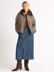 Albaray Fur Collar Check Bomber Jacket - Bilde 4 av 7