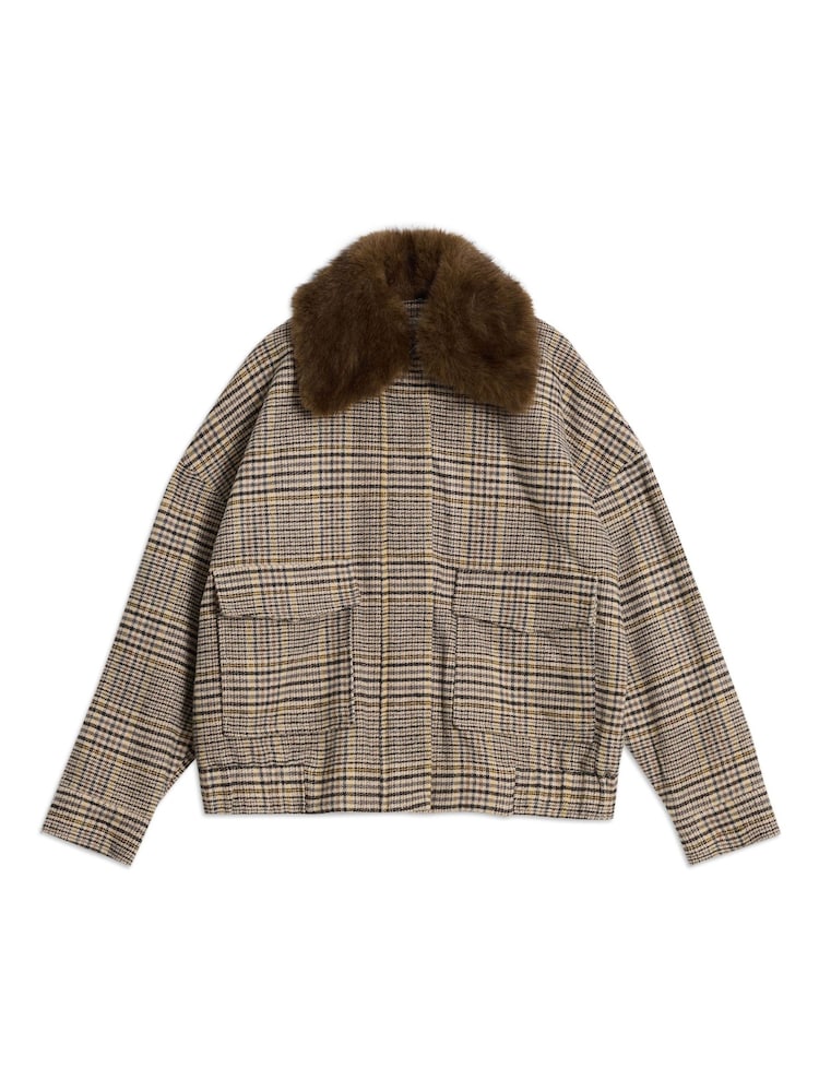Albaray Fur Collar Check Bomber Jacket - Bilde 7 av 7 Albaray Fur Collar Check Bomber Jacket - Bilde 7 av 7