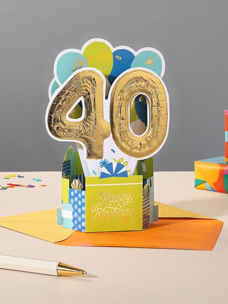 Hallmark Green 40th Birthday Card 3D Pop-Up Paper Wonder - Image 1 of 4