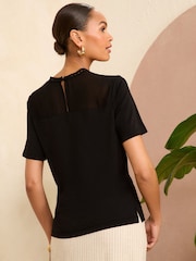 Love & Roses Black Lace Trim High Neck Jersey Blouse - Image 3 of 4