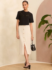 Love & Roses Black Lace Trim High Neck Jersey Blouse - Image 4 of 4