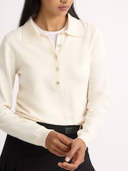 Albaray Cream Fine Knit Long Sleeve Polo Jumper - Image 3 of 4