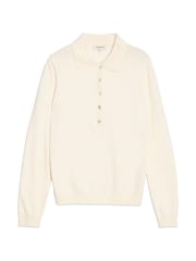 Albaray Cream Fine Knit Long Sleeve Polo Jumper - Image 4 of 4