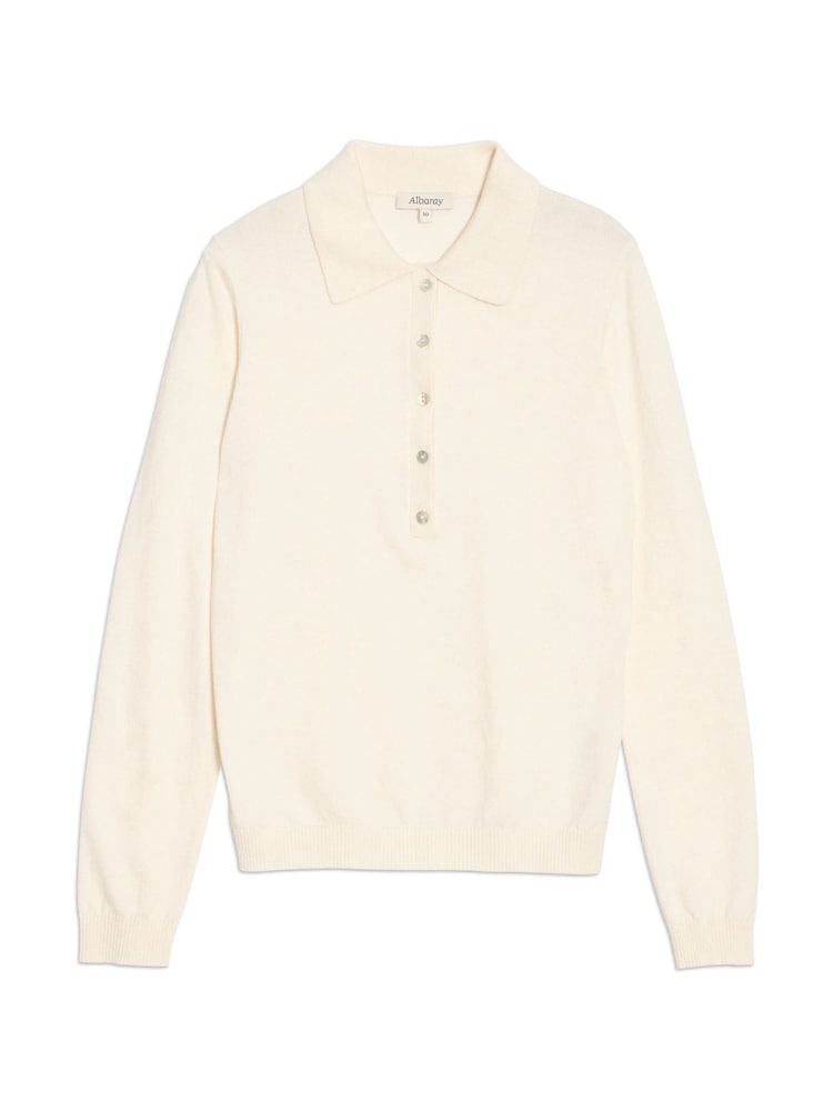 Albaray Cream Fine Knit Long Sleeve Polo Jumper - Image 4 of 4 Albaray Cream Fine Knit Long Sleeve Polo Jumper - Image 4 of 4