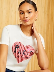 Love & Roses White Paris Slogan Crew Neck Jersey T-Shirt - Image 3 of 4
