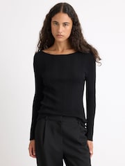 Albaray Black Variated Rib Slash Neck Top - Image 1 of 4