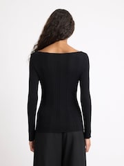Albaray Black Variated Rib Slash Neck Top - Image 2 of 4