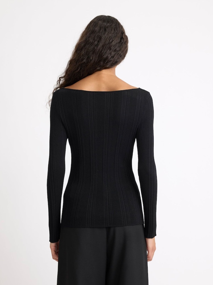 Albaray Black Variated Rib Slash Neck Top - Image 2 of 4 Albaray Black Variated Rib Slash Neck Top - Image 2 of 4