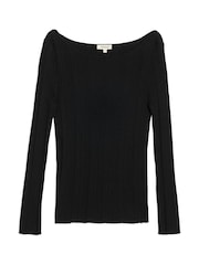 Albaray Black Variated Rib Slash Neck Top - Image 4 of 4
