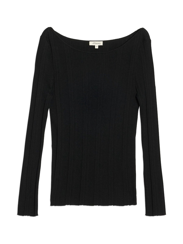Albaray Black Variated Rib Slash Neck Top - Image 4 of 4 Albaray Black Variated Rib Slash Neck Top - Image 4 of 4