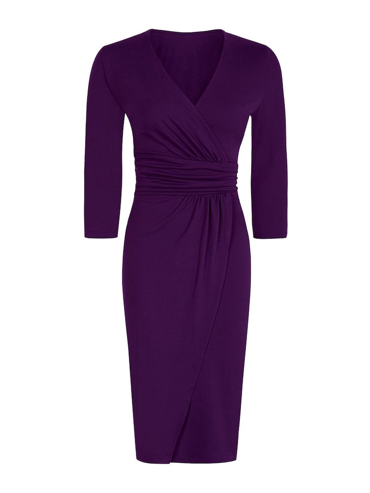 HotSquash Purple Damson Ascot Mock Wrap Dress - Image 4 of 4