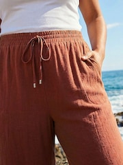 Roman Brown Curve Linen Mix Cropped Trousers - Image 4 of 4