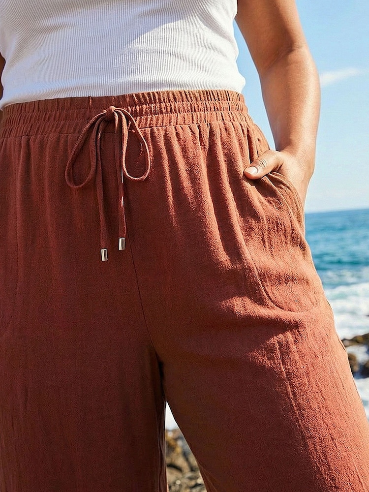 Roman Brown Curve Linen Mix Cropped Trousers - Image 4 of 4