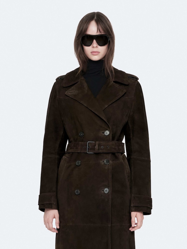 AllSaints Brown Oaker Suede Coat - Image 1 of 8
