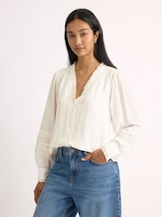 Albaray Cream lace Trim V Neck Blouse - Image 1 of 5