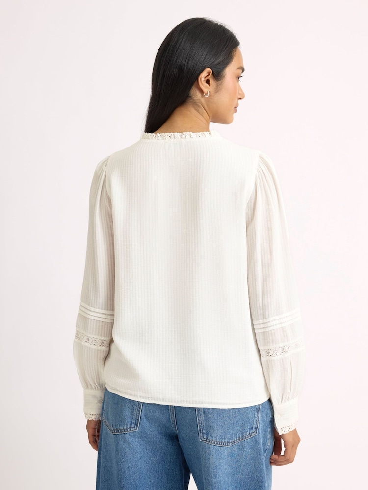 Albaray Cream lace Trim V Neck Blouse - Image 2 of 5 Albaray Cream lace Trim V Neck Blouse - Image 2 of 5