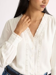 Albaray Cream lace Trim V Neck Blouse - Image 3 of 5
