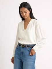 Albaray Cream lace Trim V Neck Blouse - Image 4 of 5