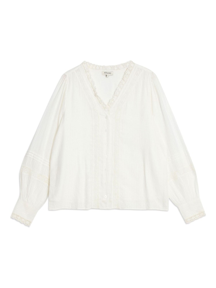 Albaray Cream lace Trim V Neck Blouse - Image 5 of 5 Albaray Cream lace Trim V Neck Blouse - Image 5 of 5