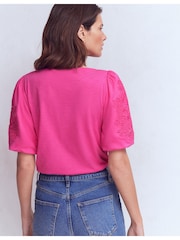 Boden Pink Cutwork Detail Jersey Top - Image 3 of 4
