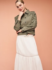 Khaki Green Embroidered Cotton Jacket - Image 2 of 6