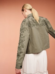 Khaki Green Embroidered Cotton Jacket - Image 3 of 6