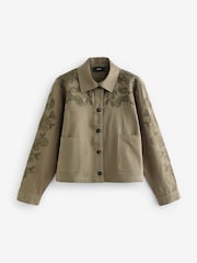 Khaki Green Embroidered Cotton Jacket - Image 5 of 6