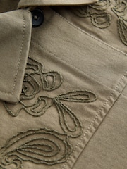 Khaki Green Embroidered Cotton Jacket - Image 6 of 6