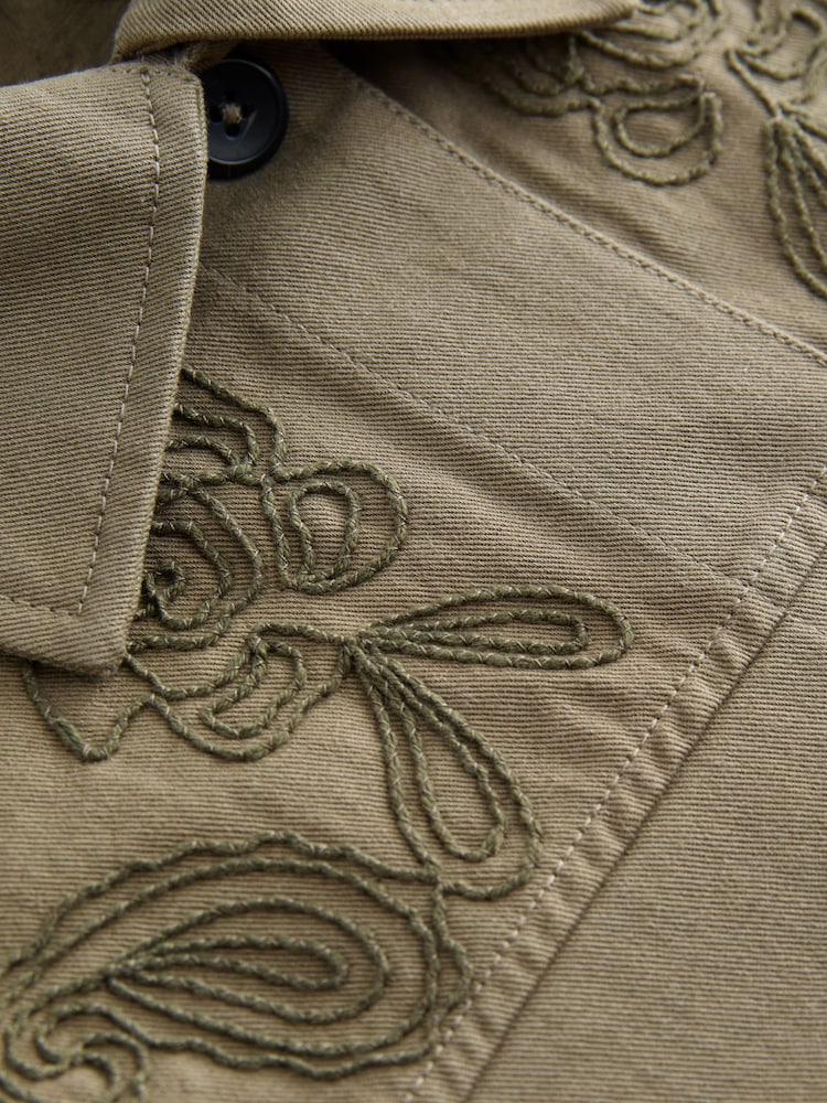 Khaki Green Embroidered Cotton Jacket - Image 6 of 6