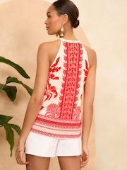 Love & Roses Red Paisley Halter Neck Jersey Top - Image 3 of 4
