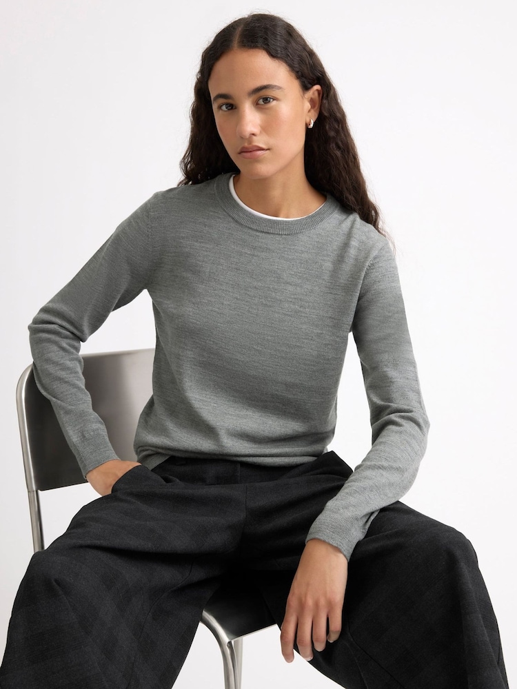 Albaray Grey Merino Crew Neck Jumper - Image 1 of 5 Albaray Grey Merino Crew Neck Jumper - Image 1 of 5