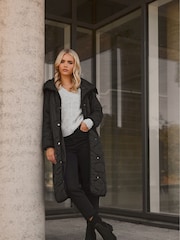 PixieGirl Petite Black Funnel Neck Quilt Coat - Image 1 of 5