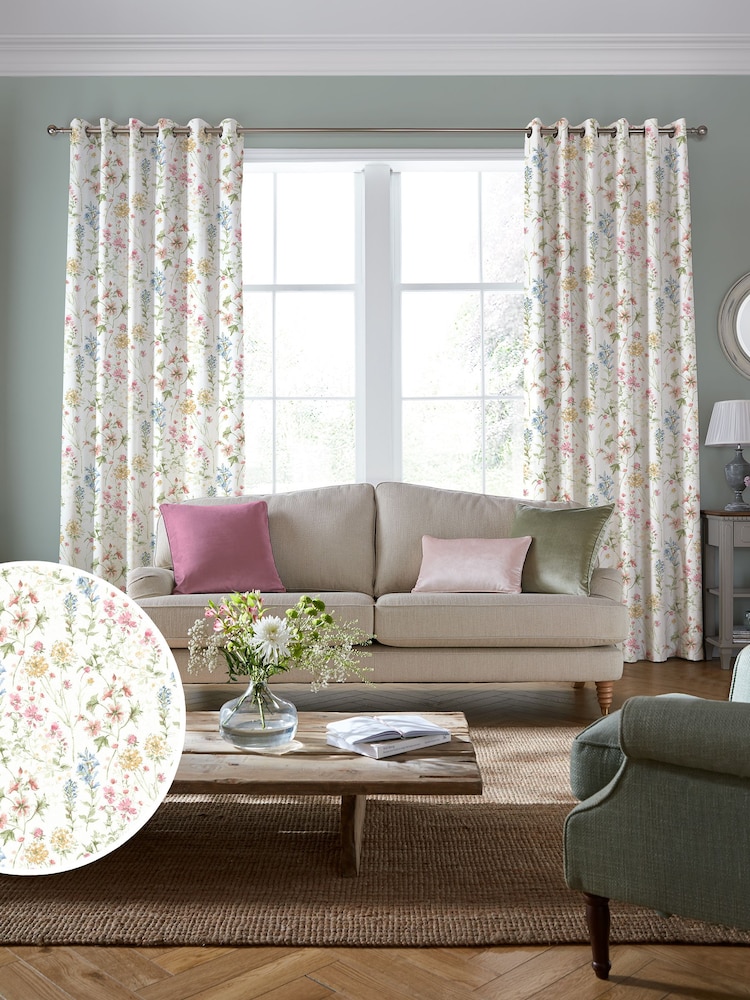 Laura Ashley Coral Pink Wild Meadow Made to Measure 100% Cotton Curtains - Image 2 of 9