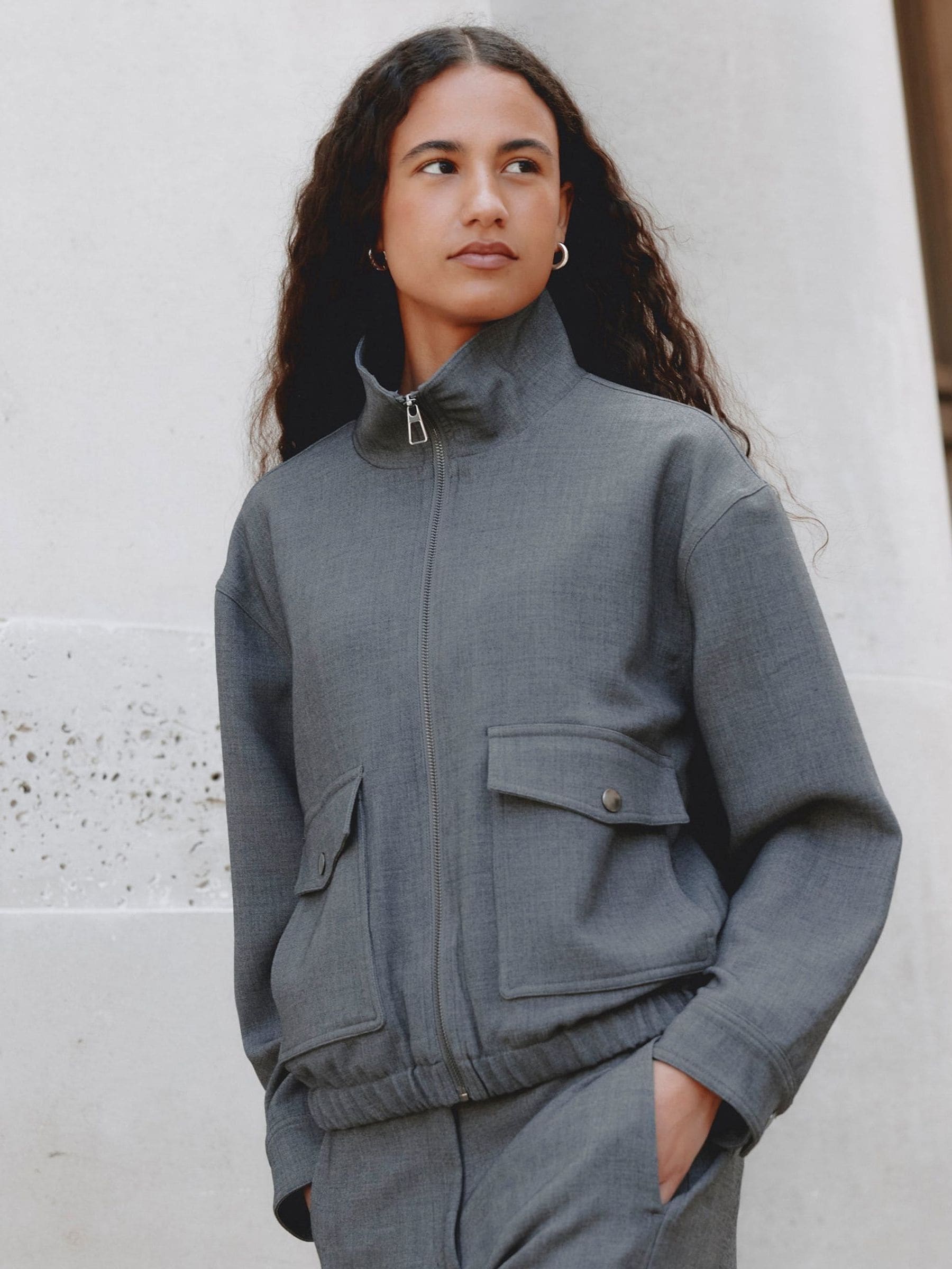 Buy Albaray Grey Flannel Bomber Jacket from Next USA