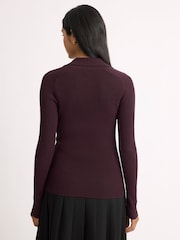 Albaray Red Rib V-Neck Long Sleeve Top - Image 2 of 6