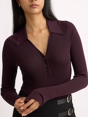 Albaray Red Rib V-Neck Long Sleeve Top - Image 3 of 6