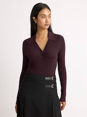 Albaray Red Rib V-Neck Long Sleeve Top - Image 5 of 6