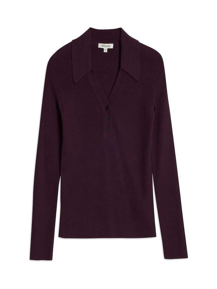 Albaray Red Rib V-Neck Long Sleeve Top - Image 6 of 6 Albaray Red Rib V-Neck Long Sleeve Top - Image 6 of 6