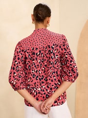 Pink - Love & Roses Bluse mit V-Ausschnitt, Rüschen, 3/4-Ärmeln und Knopfleiste - Bild 3 von 4