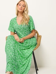 M&Co Green Floral V-Neck Dress - Image 2 of 5