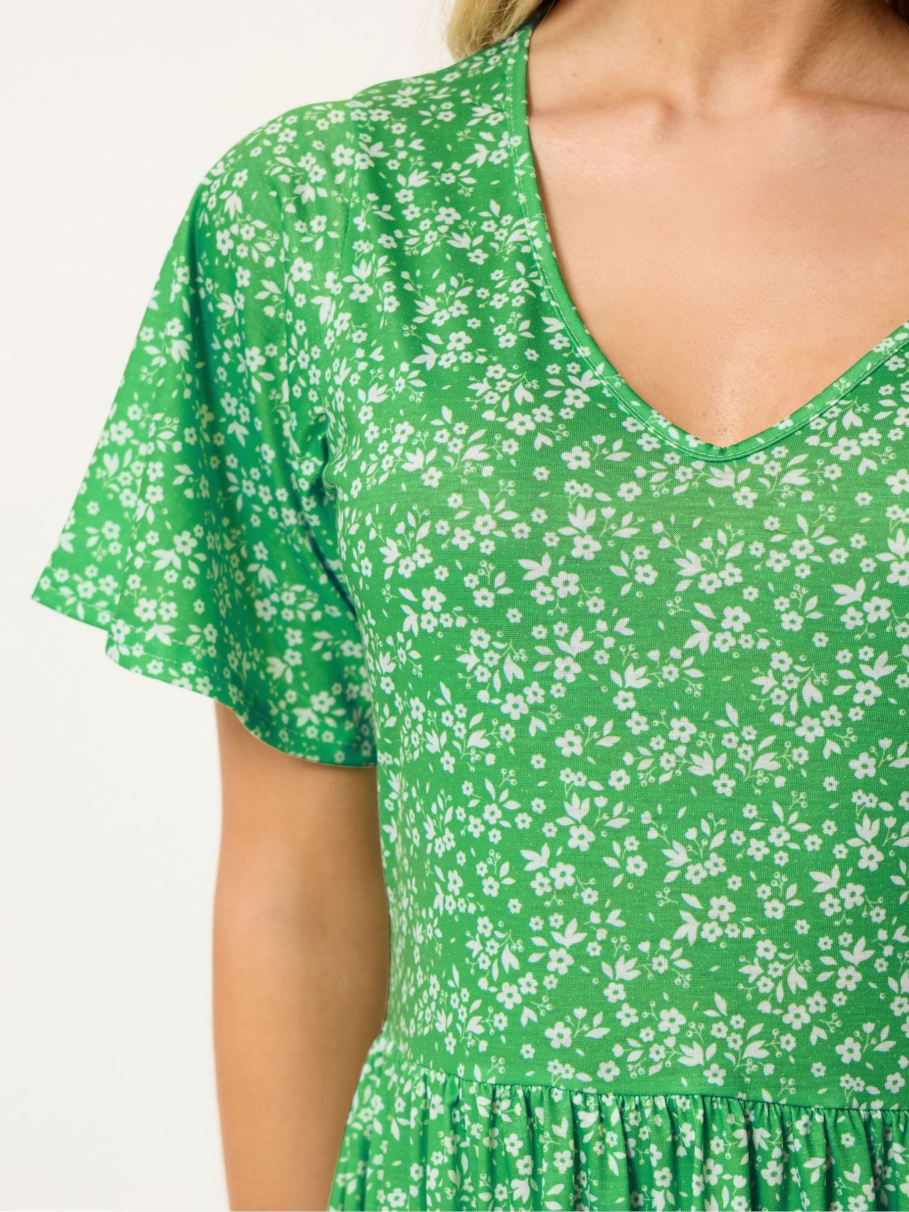 new look green tea dress Womens M&Co Floral V-Neck US 10 Gatsby Prom Dresses