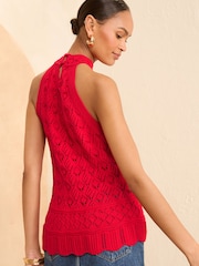 Love & Roses Red Scallop Crochet Knitted Halter Top - Image 2 of 4