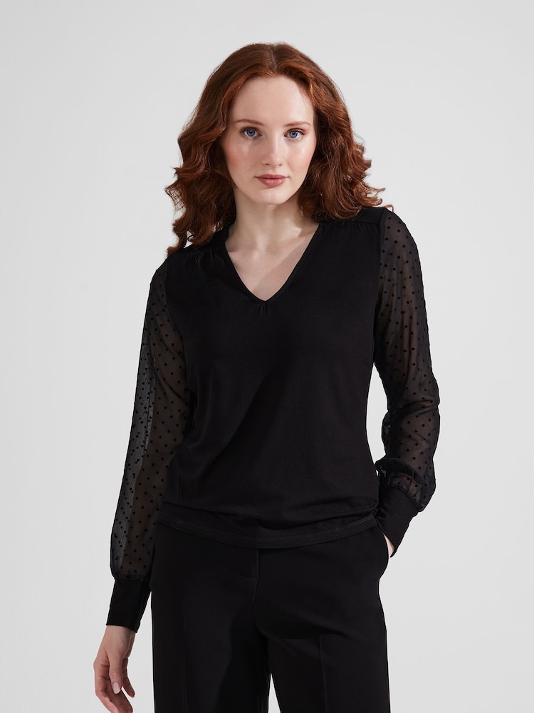 Hobbs Black Dobby Louisa Top - Image 1 of 1 Hobbs Black Dobby Louisa Top - Image 1 of 1