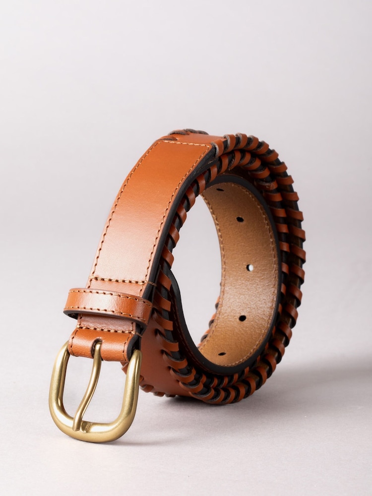 Lakeland Leather Tan Wray Whip Stitch Leather Belt - Image 2 of 3 Lakeland Leather Tan Wray Whip Stitch Leather Belt - Image 2 of 3