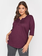 Yours Curve Purple Pintuck Henley 100% Cotton Tops 2 Pack - Image 2 of 5