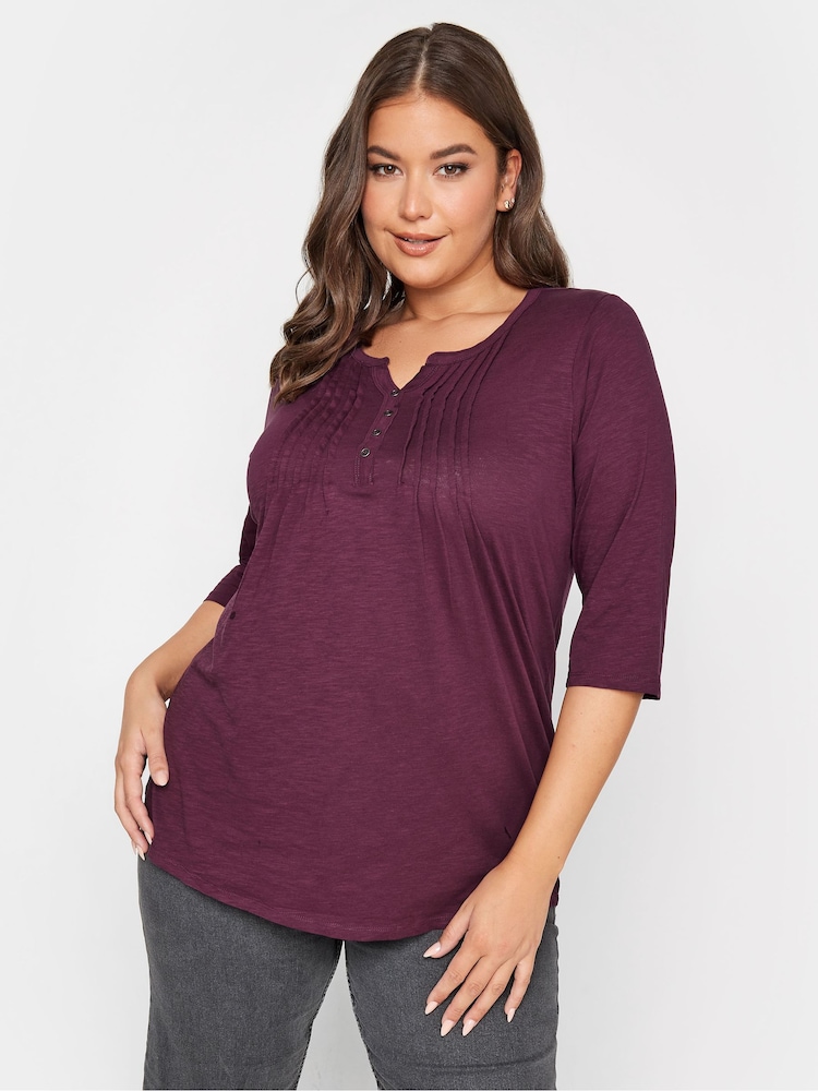Yours Curve Purple Pintuck Henley 100% Cotton Tops 2 Pack - Image 2 of 5 Yours Curve Purple Pintuck Henley 100% Cotton Tops 2 Pack - Image 2 of 5
