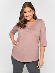 Yours Curve Purple Pintuck Henley 100% Cotton Tops 2 Pack - Image 3 of 5